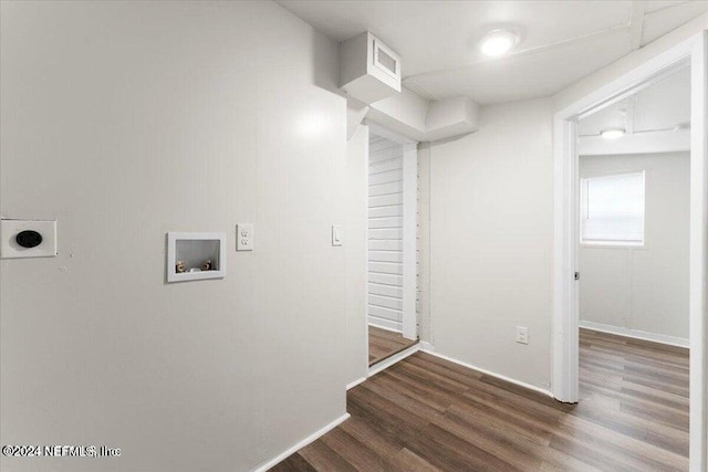 washroom featuring hookup for an electric dryer, hookup for a washing machine, and dark wood-type flooring