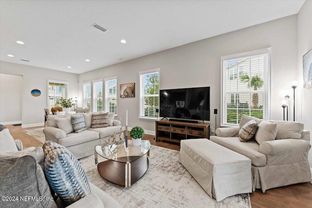 living room featuring a healthy amount of sunlight and light wood-type flooring