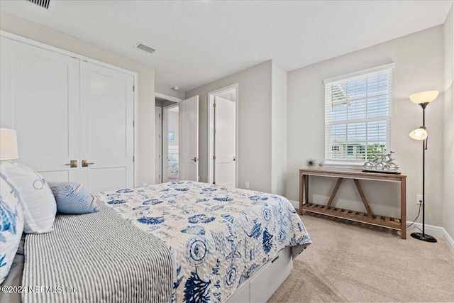 carpeted bedroom with a closet