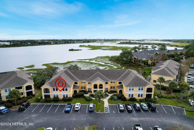 aerial view featuring a water view