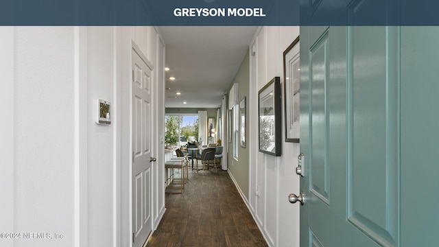 hallway with dark hardwood / wood-style floors