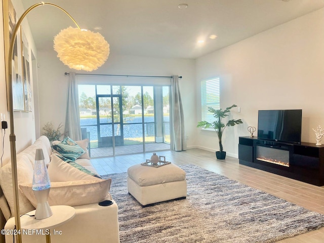 living room with hardwood / wood-style flooring