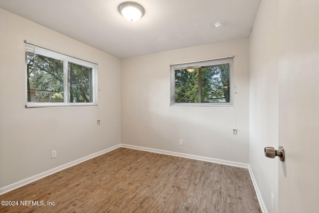 spare room with a wealth of natural light and light hardwood / wood-style floors