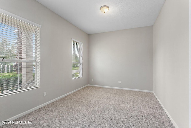 unfurnished room with a textured ceiling and carpet floors