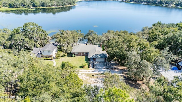 6706 Baja Ct, Keystone Heights, FL 32656 - birds eye view of property with a forest view and a water view