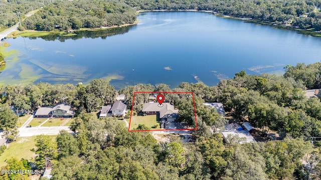 6706 Baja Ct, Keystone Heights, FL 32656 - drone / aerial view featuring a view of trees and a water view