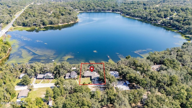 6706 Baja Ct, Keystone Heights, FL 32656 - drone / aerial view featuring a water view and a wooded view