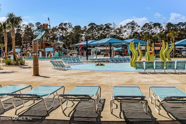 view of swimming pool featuring a patio