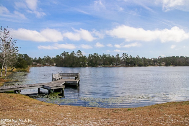 view of dock with a water view