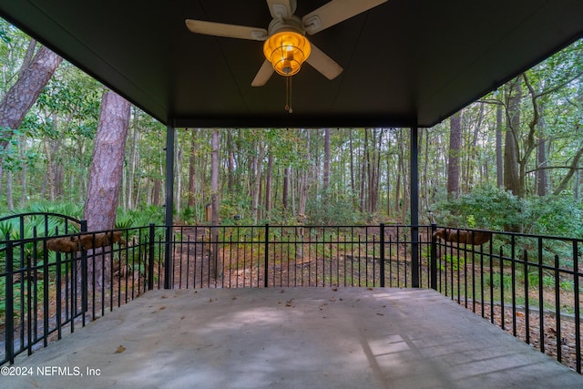 view of patio featuring ceiling fan