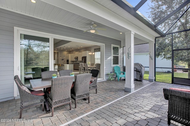 145 Sugar Sand Ln, Saint Johns, FL 32259 - view of patio with a lanai, a ceiling fan, outdoor dining area, and area for grilling