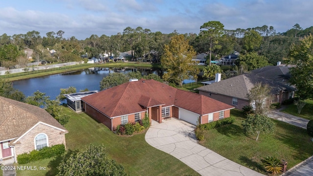 aerial view with a water view