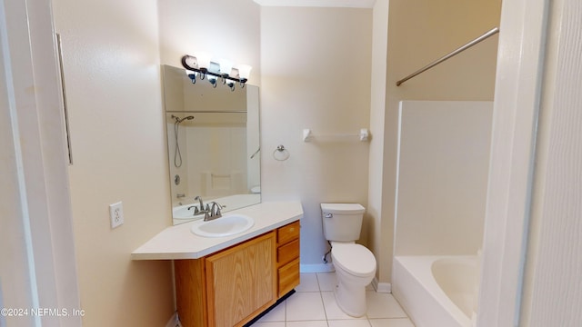 full bathroom with vanity, tub / shower combination, toilet, and tile patterned floors