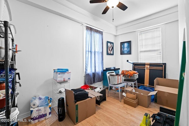 storage room with ceiling fan