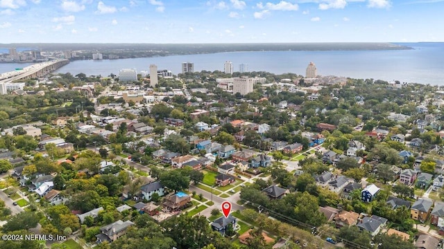 bird's eye view featuring a water view