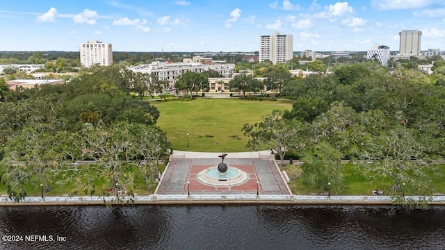 aerial view featuring a water view