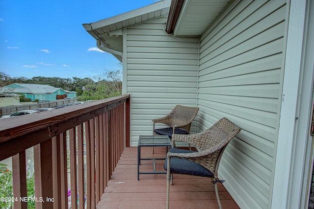 wooden balcony with a deck