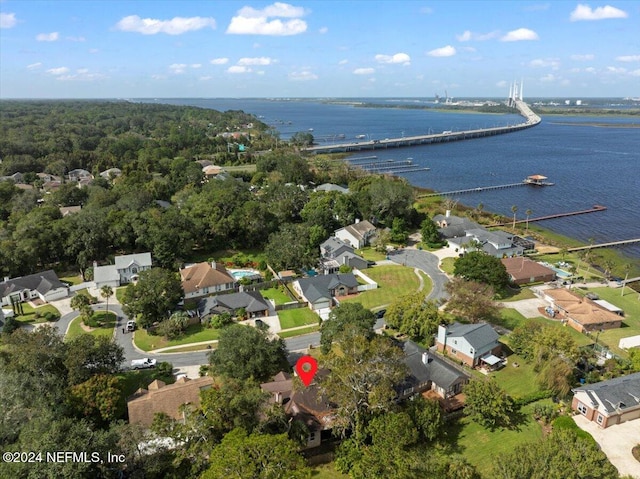 aerial view featuring a water view