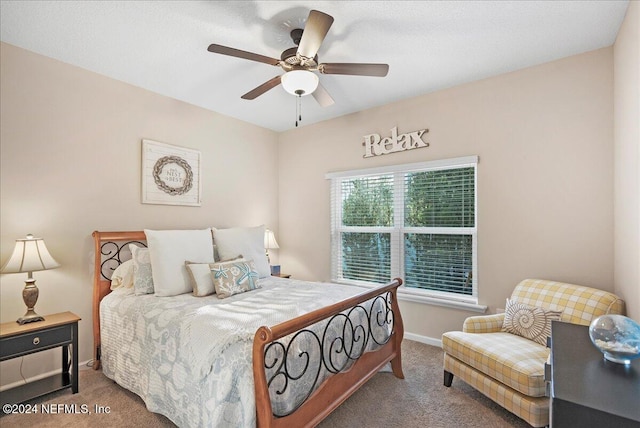 bedroom featuring carpet flooring and ceiling fan