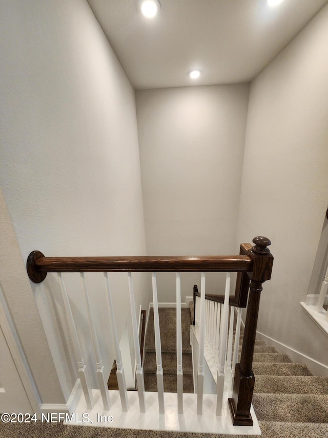 stairs with carpet flooring