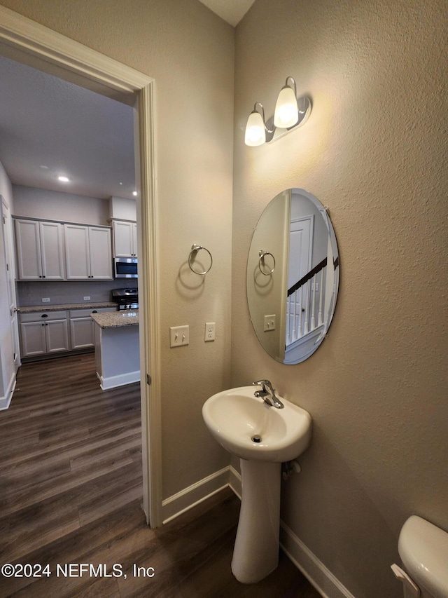 bathroom with hardwood / wood-style floors