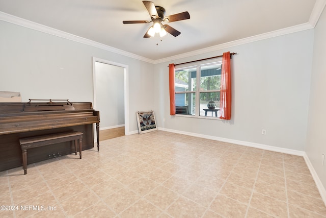 misc room with crown molding and ceiling fan