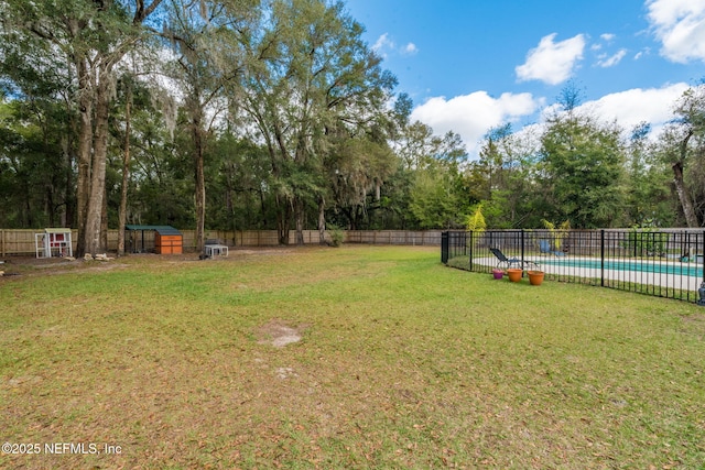 view of yard with a fenced backyard and a fenced in pool