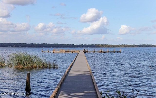 view of dock with a water view