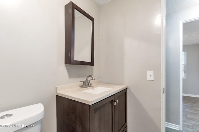 bathroom featuring vanity, wood-type flooring, and toilet