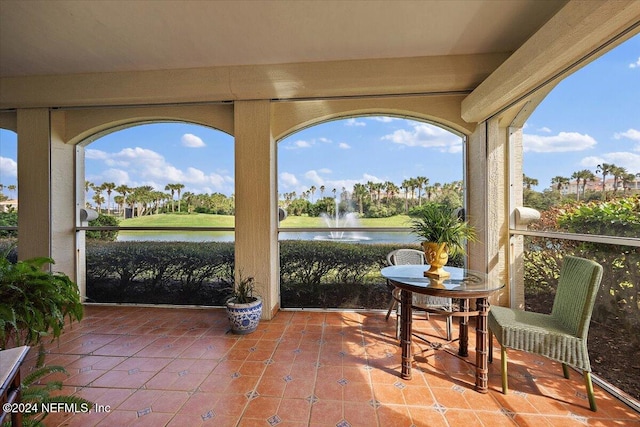 view of patio / terrace featuring a water view