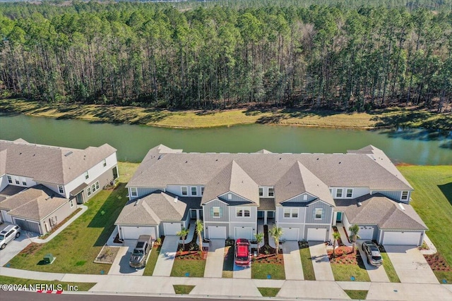 aerial view featuring a water view