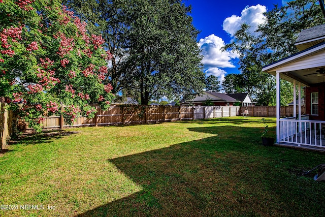 view of yard with ceiling fan