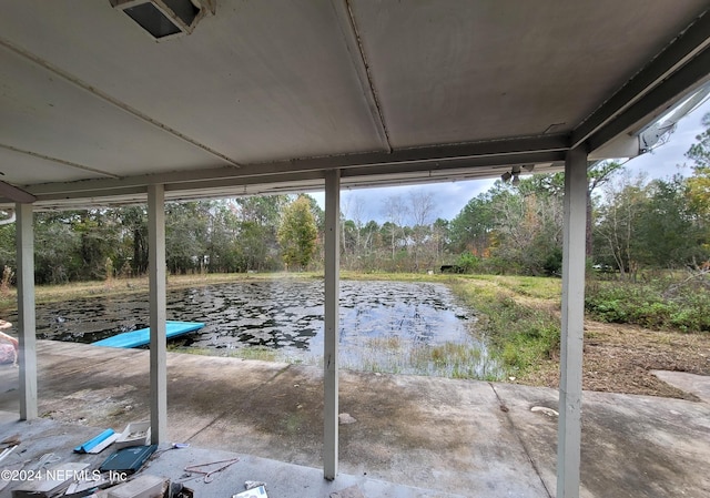 view of patio / terrace with a water view