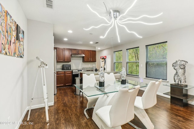 dining area with dark wood-type flooring