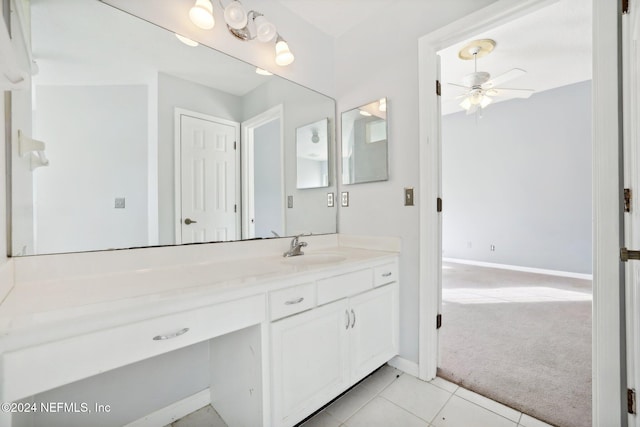 bathroom with vanity, tile patterned floors, and ceiling fan