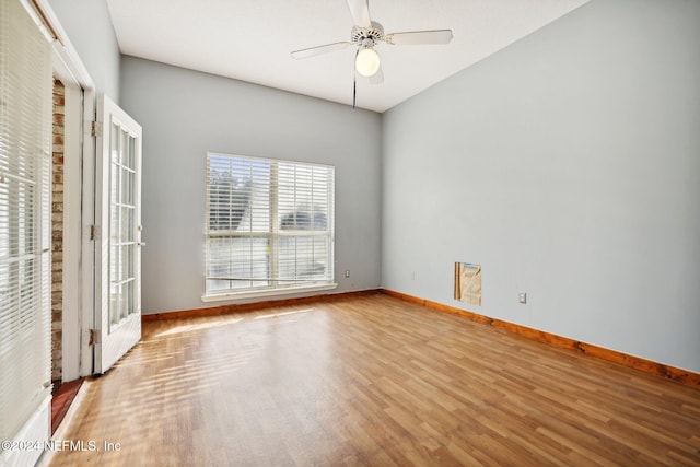 unfurnished bedroom featuring light hardwood / wood-style floors and ceiling fan