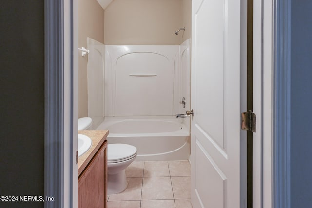 full bathroom featuring tub / shower combination, tile patterned flooring, vanity, and toilet