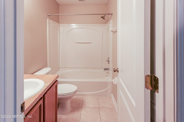 full bathroom featuring tile patterned flooring, vanity, toilet, and  shower combination