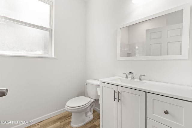 bathroom featuring vanity, wood-type flooring, and toilet