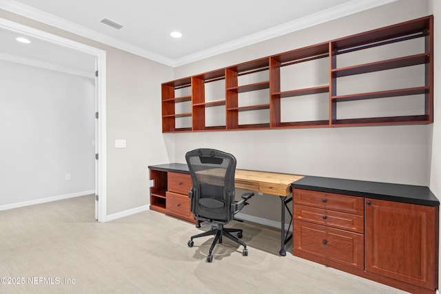 office space with ornamental molding