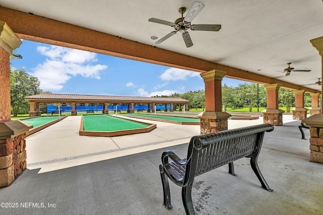 view of pool with ceiling fan