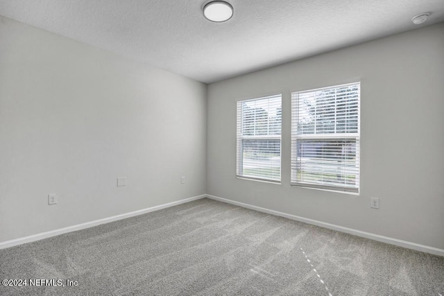 unfurnished room with carpet and a textured ceiling