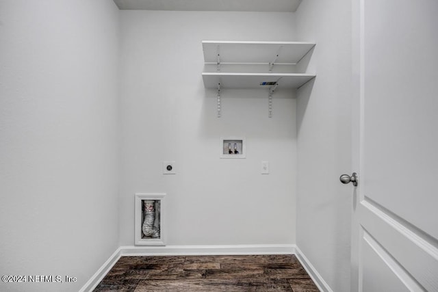 laundry area with hookup for an electric dryer, hardwood / wood-style flooring, and washer hookup