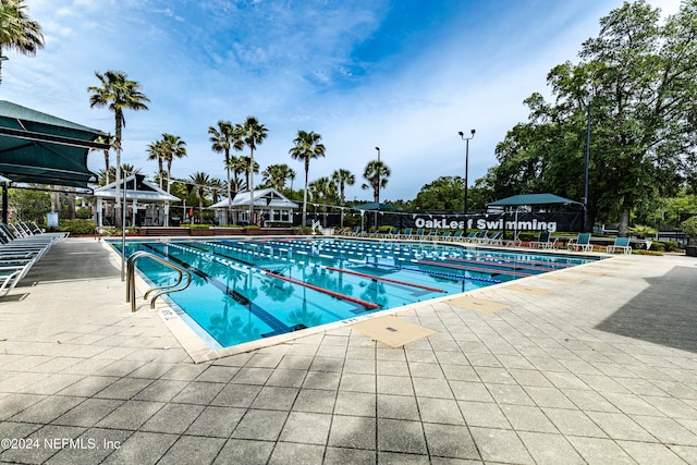 view of swimming pool with a patio area