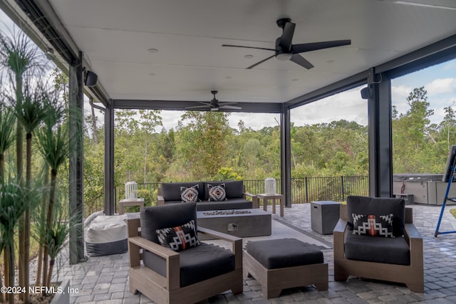 view of patio / terrace featuring an outdoor hangout area and ceiling fan