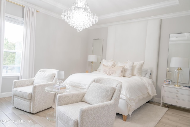 95 Caribbean Pl, Saint Johns, FL 32259 - bedroom featuring crown molding, light wood-type flooring, and a notable chandelier