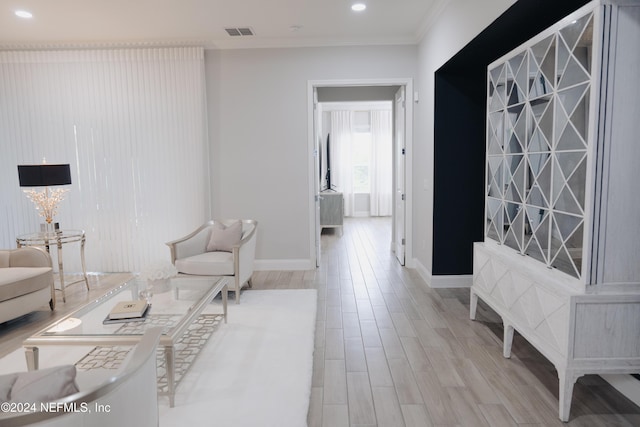 95 Caribbean Pl, Saint Johns, FL 32259 - interior space featuring visible vents, ornamental molding, light wood-style floors, baseboards, and recessed lighting