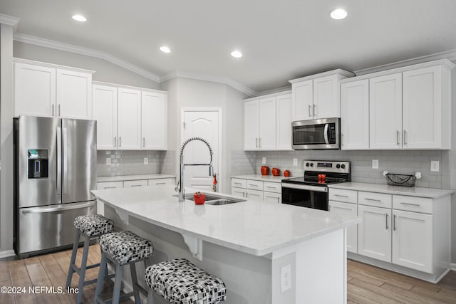 kitchen with white cabinetry, stainless steel appliances, and sink