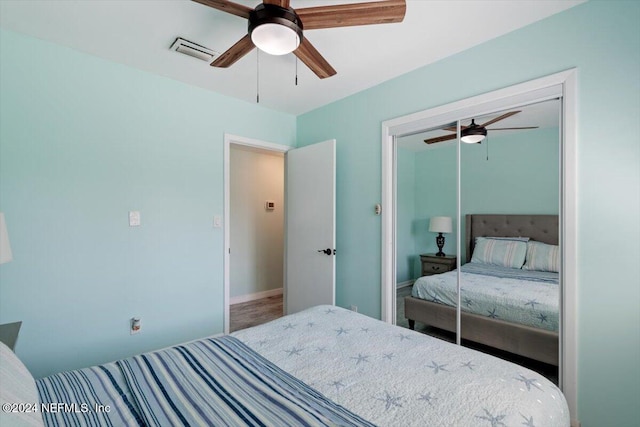 bedroom with a closet and ceiling fan