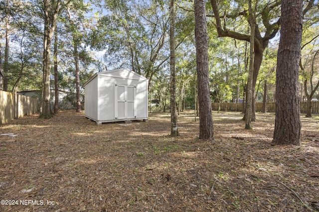 view of yard featuring a shed